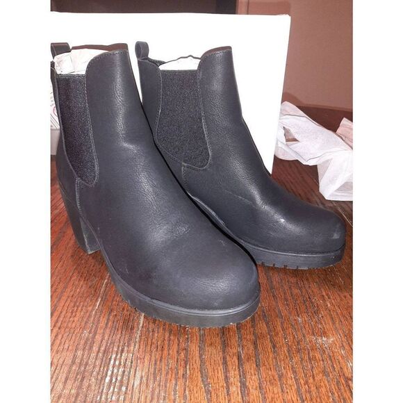 Size 9 Dream Pairs Black PU Fre Chunky High Heel Chelsea Ankle Boots Booties - Picture 6 of 12